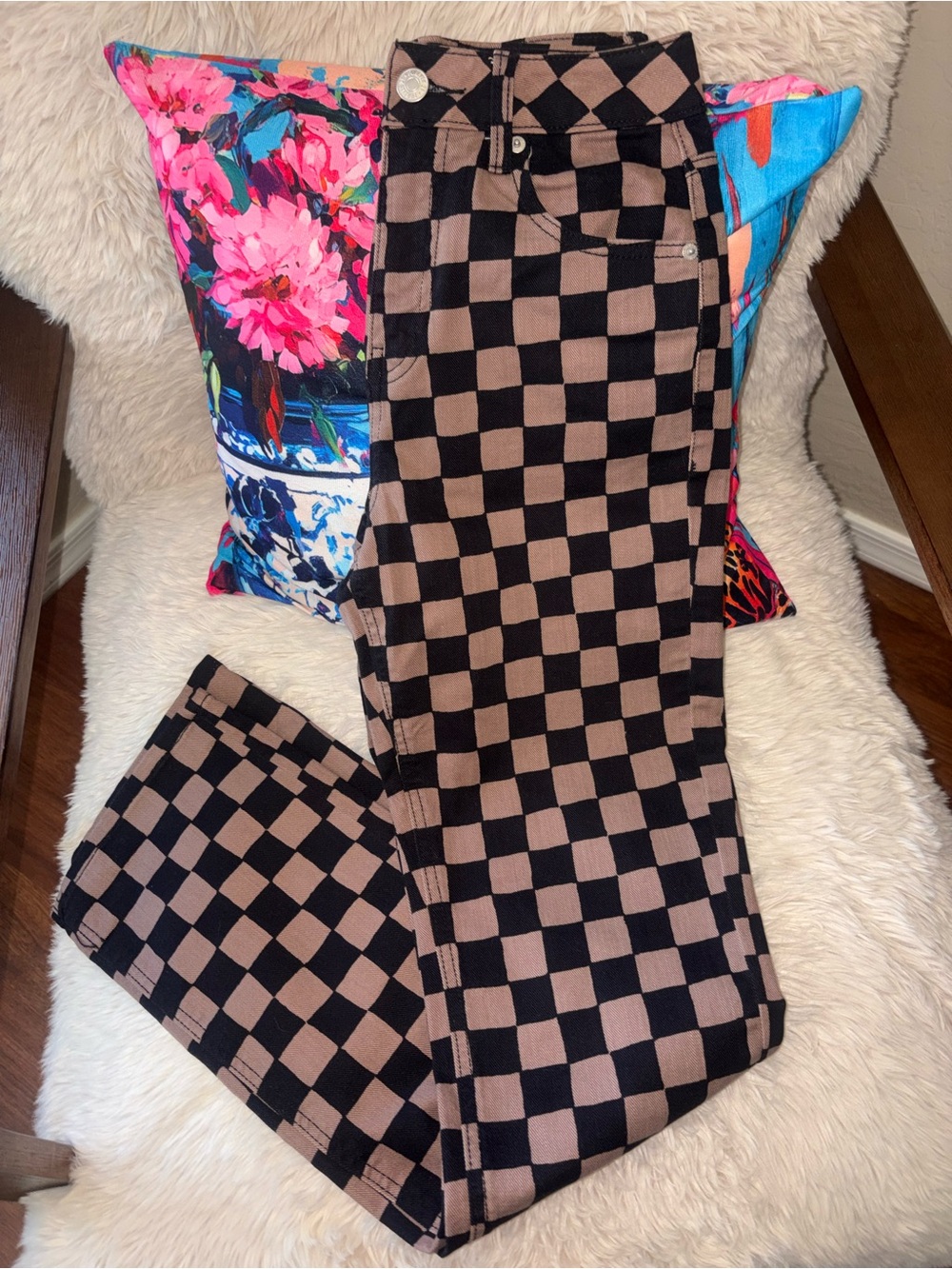 Forever 21 Black & Brown Checkerboard Skinny Jeans